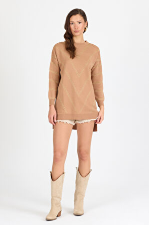 Kadın Sim Garnili Bisiklet Yaka Triko Bluz 21014 (Standart Beden s-m-l-xl Beden Uyumludur)