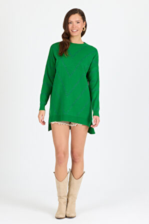 Kadın Sim Garnili Bisiklet Yaka Triko Bluz 21014 (Standart Beden s-m-l-xl Beden Uyumludur)