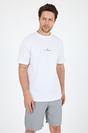Outlaw Apparel Baskılı %100 Pamuk Kısa Kol Rahat Kalıp Bisiklet Yaka Erkek T-shirt 0970