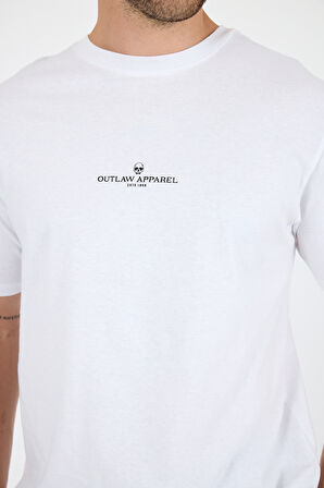 Outlaw Apparel Baskılı %100 Pamuk Kısa Kol Rahat Kalıp Bisiklet Yaka Erkek T-shirt 0970