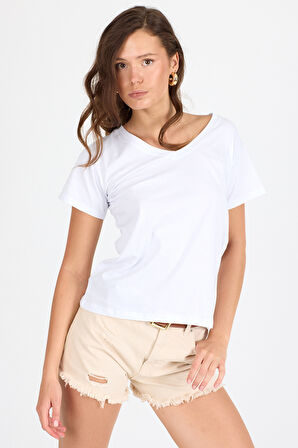 Kadın V Yaka T-shirt 3005