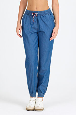 Kadın Mavi Renk Paça Lastikli  Pantolon 5550