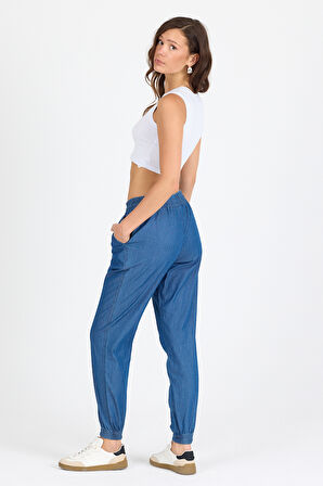 Kadın Mavi Renk Paça Lastikli  Pantolon 5550