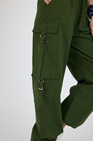 Beli Lastikli 3 Cep Tokalı  pamuk Kargo Cep Kadın Pantolon 1447