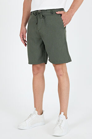 Erkek Çizgili Cepli Yazlık Şort - Rahat Kalıp Spor ve Günlük Kullanıma Uygun Şık Şort 2314