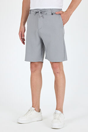 Erkek Çizgili Cepli Yazlık Şort - Rahat Kalıp Spor ve Günlük Kullanıma Uygun Şık Şort 2314