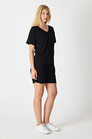 Kadın V Yaka Kısa Kol Şort Takım 2996