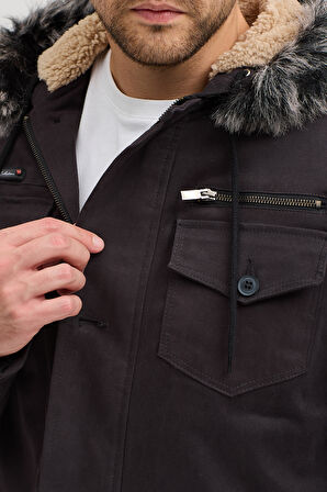 Erkek  İçi Kürklü Soğuk Ve Rüzgar Geçirmez Kışlık Kapşonlu Mont 225