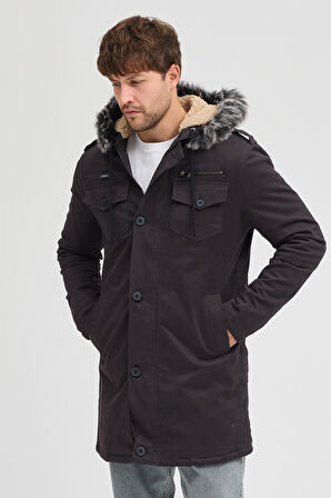 Erkek  İçi Kürklü Soğuk Ve Rüzgar Geçirmez Kışlık Kapşonlu Mont 225