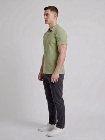 Erkek Önü Fermuarlı Jakarlı Polo Yaka Tshirt 1980