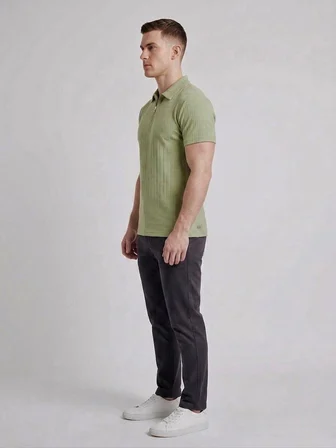 Erkek Önü Fermuarlı Jakarlı Polo Yaka Tshirt 1980
