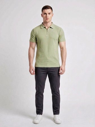 Erkek Önü Fermuarlı Jakarlı Polo Yaka Tshirt 1980
