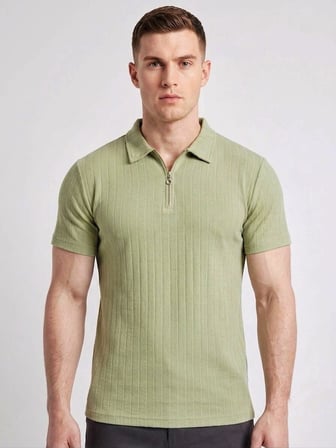 Erkek Önü Fermuarlı Jakarlı Polo Yaka Tshirt 1980