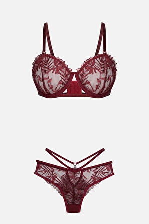 Kadın Brodeli Tüllü Dantelli Sütyen Takım