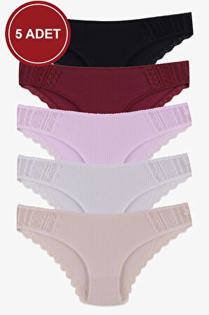 Kadın 5'li Pamuklu Likralı Dantel Detaylı Külot