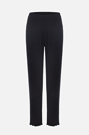 Kadın Pamuklu Çıtır Çiçek Desenli Baby Overloklu Fiyonk Detaylı Uzun Kollu Pijama Takımı