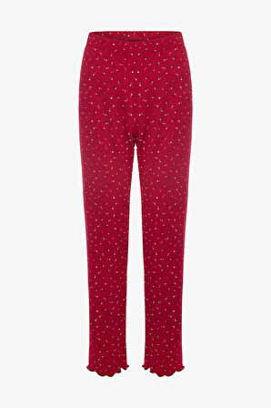 Kadın Pamuklu Çıtır Çiçek Desenli Baby Overloklu Fiyonk Detaylı Uzun Kollu Pijama Takımı