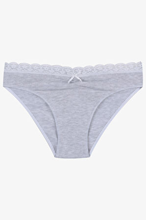 Kadın Ön Bel Dantelli Büzgülü ve Fiyonk Detaylı Lastikli Külot 3'lü