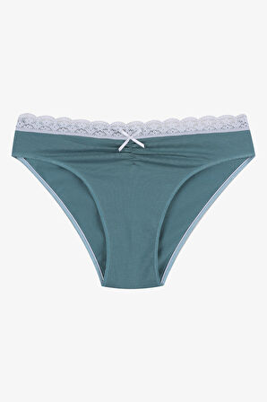 Kadın Ön Bel Dantelli Büzgülü ve Fiyonk Detaylı Lastikli Külot 3'lü