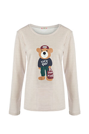 Kadın Uzun Kollu Baskı Detaylı Pijama Takımı