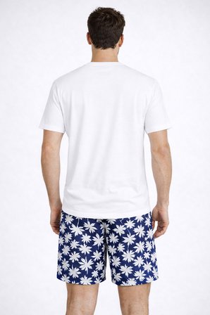 Erkek Pamuklu Kısa Kollu Palmiye Desenli Cepli Şortlu Pijama Takımı