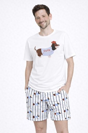 Erkek Pamuklu Köpek Baskılı Cepli Şort Pijama Takımı
