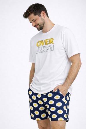 Erkek Pamuklu Baskılı Cepli Şortlu Pijama Takımı