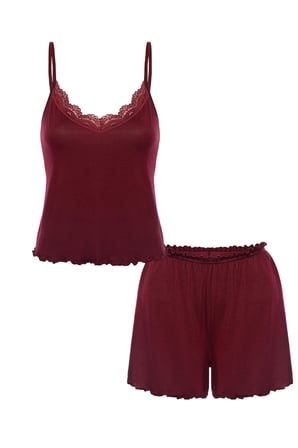 Kadın Viskon Yumuşak Dokulu Dantelli İp Askılı Şortlu Pijama Takımı