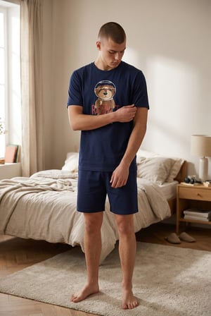 Erkek Pamuklu Lacivert Baskılı Cepli Pijama Takımı