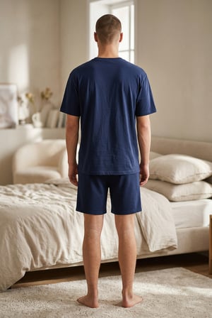 Erkek Pamuklu Lacivert Baskılı Cepli Pijama Takımı