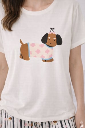 Kadın Pamuklu Renkli Köpek Baskılı Örme Pijama Takımı
