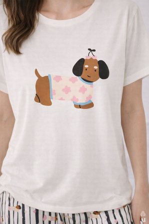 Kadın Pamuklu Renkli Köpek Baskılı Örme Pijama Takımı