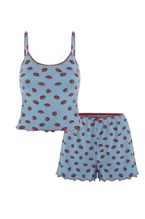 Kadın İp Askılı Çilek Desenli Pamuklu Şortlu Pijama Takımı
