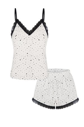 Kadın Pamuklu Kalp Desenli Askılı Dantelli Şortlu Pijama Takımı