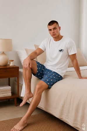 Erkek Pamuklu Baskılı Cepli Şortlu Pijama Takımı