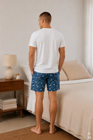 Erkek Pamuklu Baskılı Cepli Şortlu Pijama Takımı