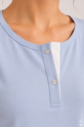 Kadın Pamuklu Mavi Uzun Kollu Düğmeli Yaka Çizgili Alt Pijama Takımı