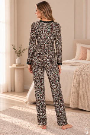 Kadın Pamuklu Dantel Detaylı Kruvaze Örme Pijama Takımı