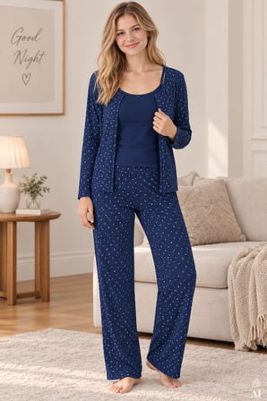 Kadın 3'lü Fitilli Pijama Takımı