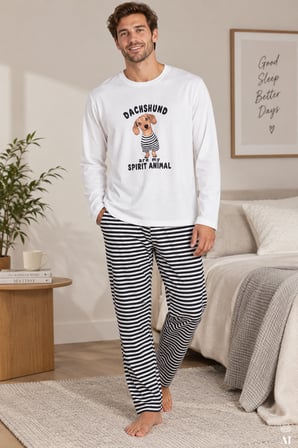 Erkek Pamuklu Çizgili Desenli Cepli Pijama Takımı