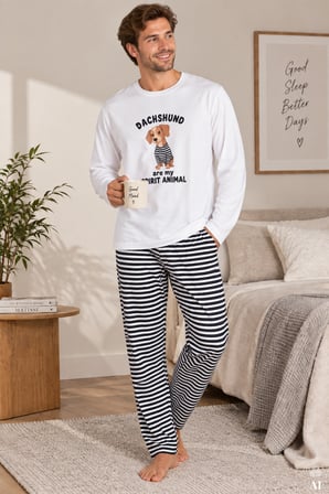 Erkek Pamuklu Çizgili Desenli Cepli Pijama Takımı