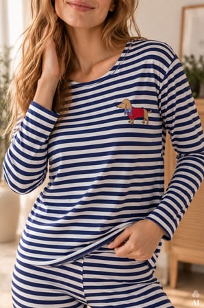 Kadın Pamuklu Çizgili Desenli Oversize Üst Bol Paça Pijama Takımı