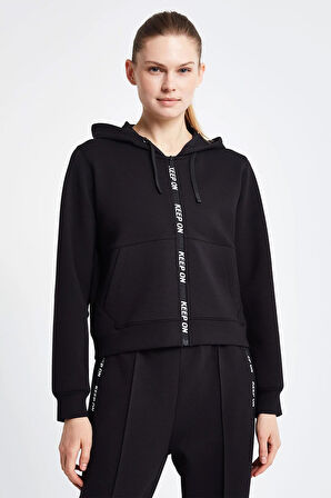 Lescon 24NTBL002136-633 Siyah Kadın Fermuarlı Kapşonlu Sweatshirt