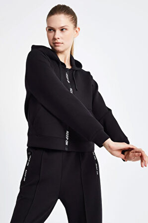 Lescon 24NTBL002136-633 Siyah Kadın Fermuarlı Kapşonlu Sweatshirt