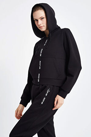 Lescon 24NTBL002136-633 Siyah Kadın Fermuarlı Kapşonlu Sweatshirt