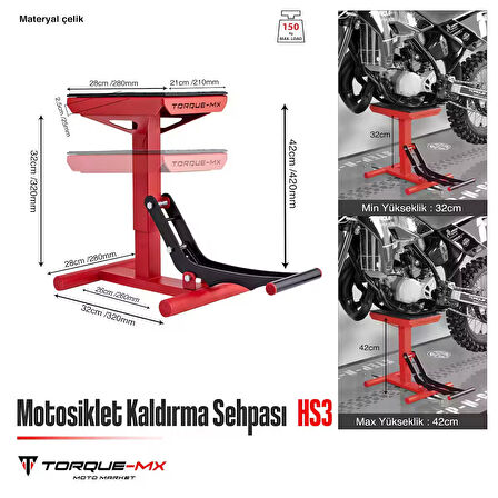 Torque-MX Motosiklet Kaldırma Sehpası HS3 Kırmızı