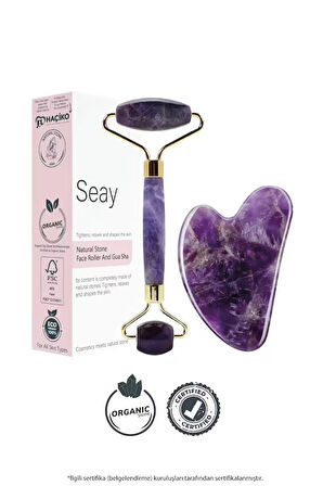 Ametist Taşı Face Roller Ve Ametist Kalp Gua Sha Yüz Masaj Aleti Değerli Doğaltaş Seti Sertifikalı