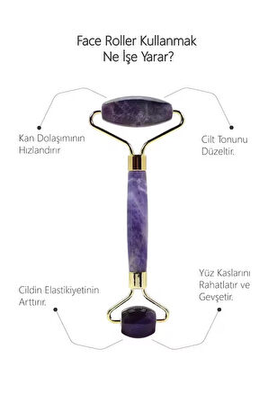 Ametist Taşı Face Roller Ve Ametist Kalp Gua Sha Yüz Masaj Aleti Değerli Doğaltaş Seti Sertifikalı