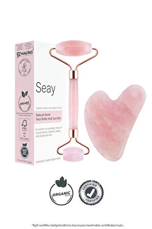 Pembe Kuvars Face Roller Ve Kalp Gua Sha Yüz Masaj Aleti Seti Değerli Doğaltaş Sertifikalı