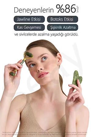 Yeşim Face Roller Ve Kalp Gua Sha Yüz Masaj Aleti Seti Premium Değerli Doğal Taş Sertifikalıium Doğal Taş